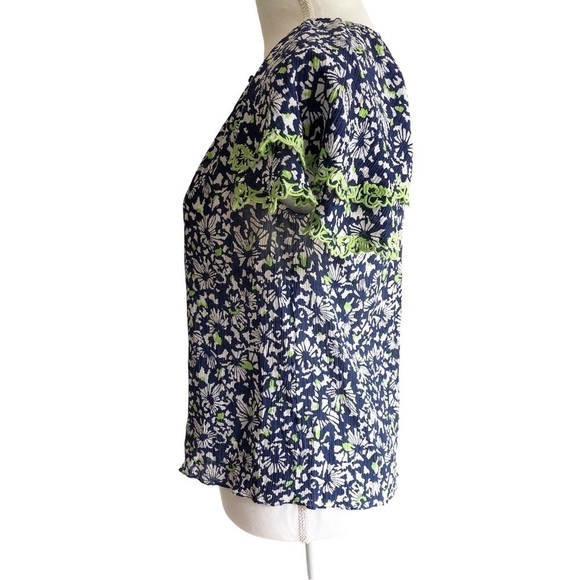 Tanya Taylor Silk Blue Floral Tiered Short Sleeve Pullover Top Small - Picture 7 of 16